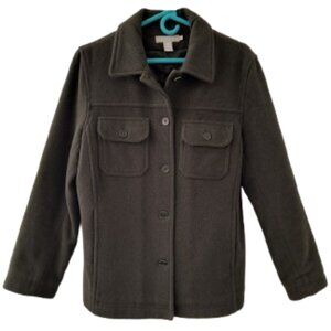 Vintage '97 J. Crew Women's Classic Army Green Olive Wool Peacoat - Medium